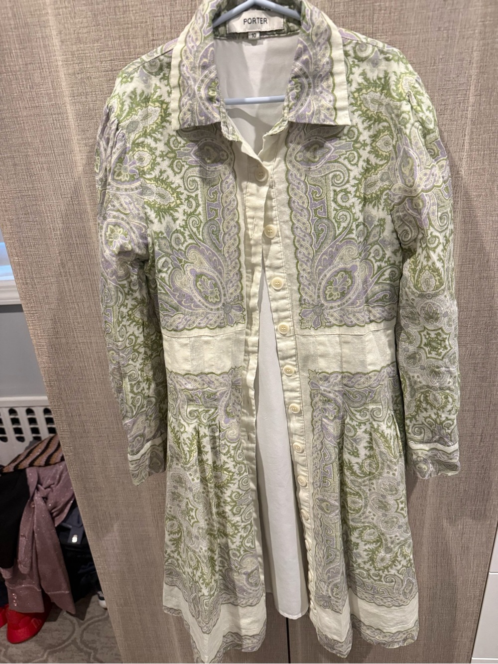 Light Green Paisley Long-Sleeve Shirt Dress by Porter